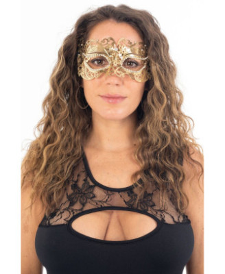 Masque vénitien Alba rigide doré avec strass 